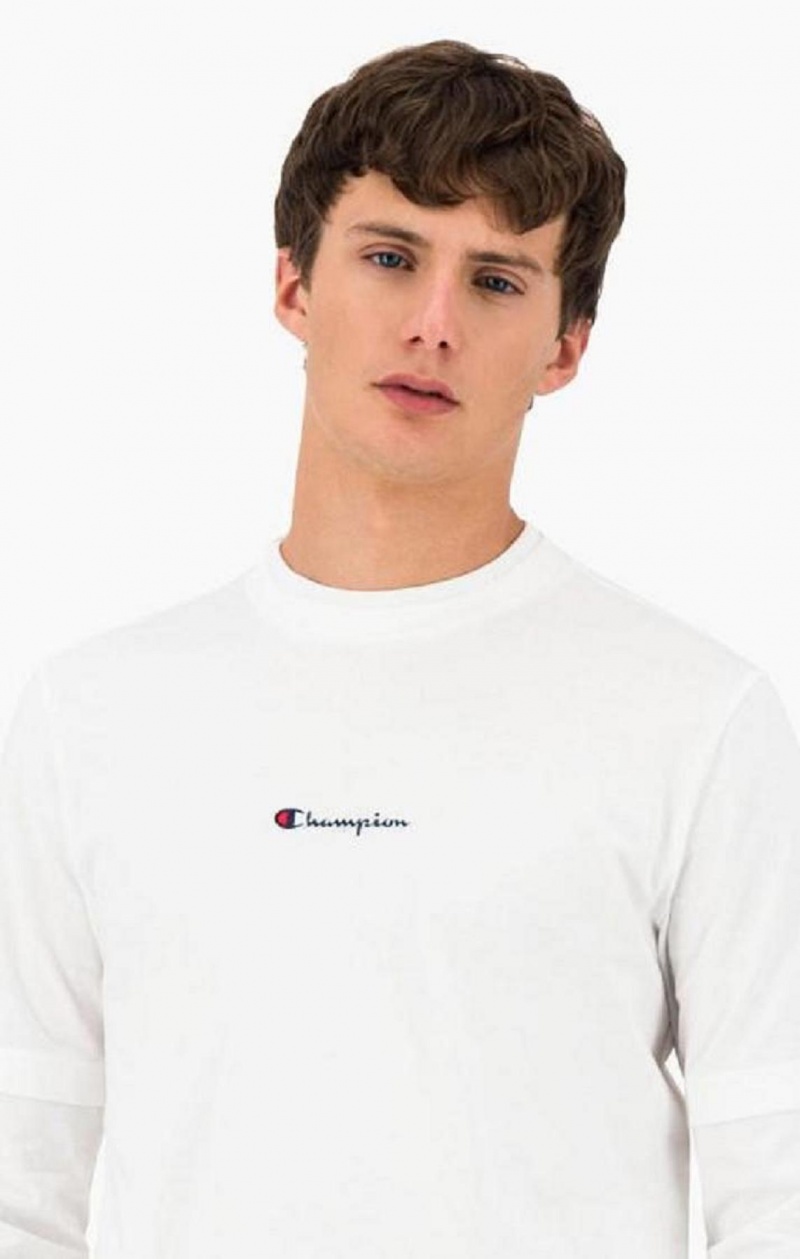 T Shirts Champion Layered Small Script Logo T-Shirt Homme Blanche | 9786-CUQVH