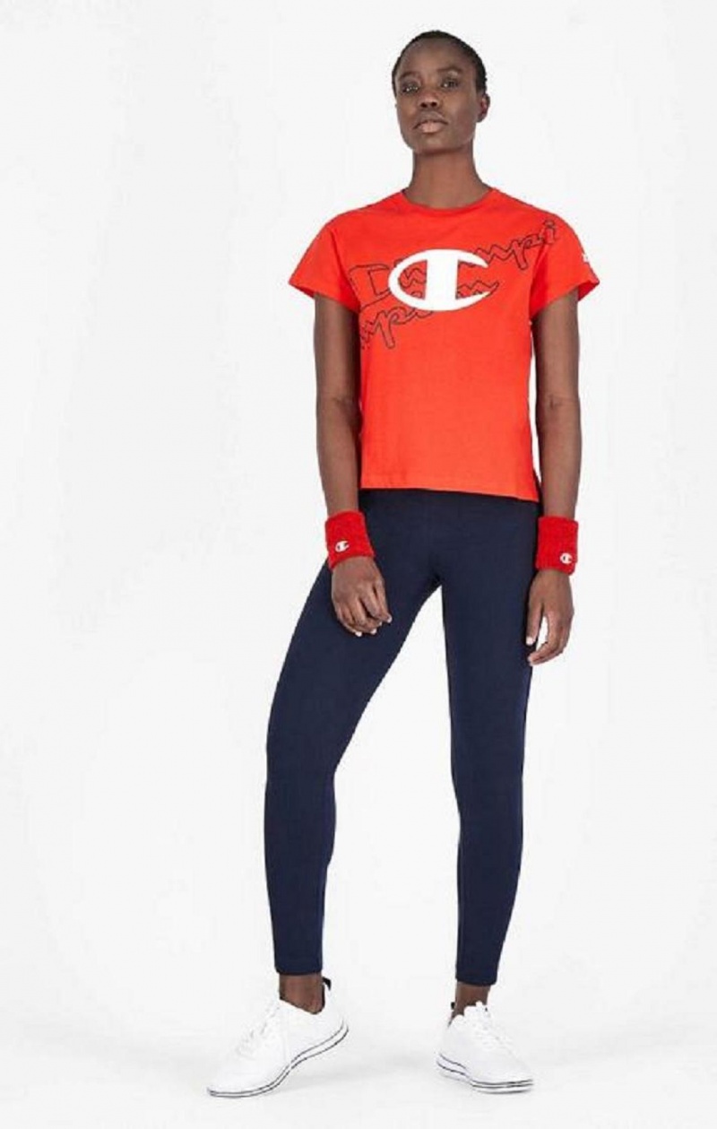 T Shirts Champion Multi Logo Cropped T-Shirt Femme Rouge | 4972-BAHKP