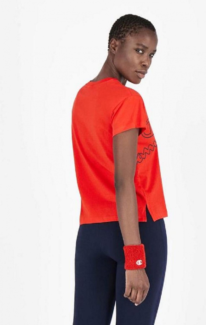 T Shirts Champion Multi Logo Cropped T-Shirt Femme Rouge | 4972-BAHKP