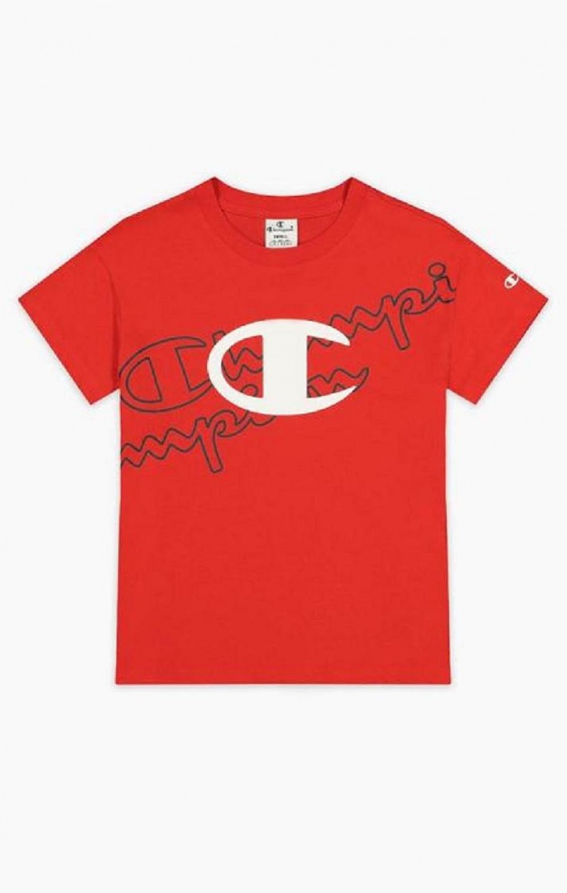 T Shirts Champion Multi Logo Cropped T-Shirt Femme Rouge | 4972-BAHKP