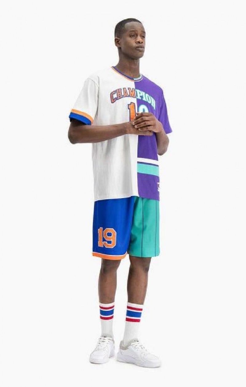 T Shirts Champion NBMIX Patchwork 'Champion 19' Basketball Homme Blanche Violette | 6312-HRNAK