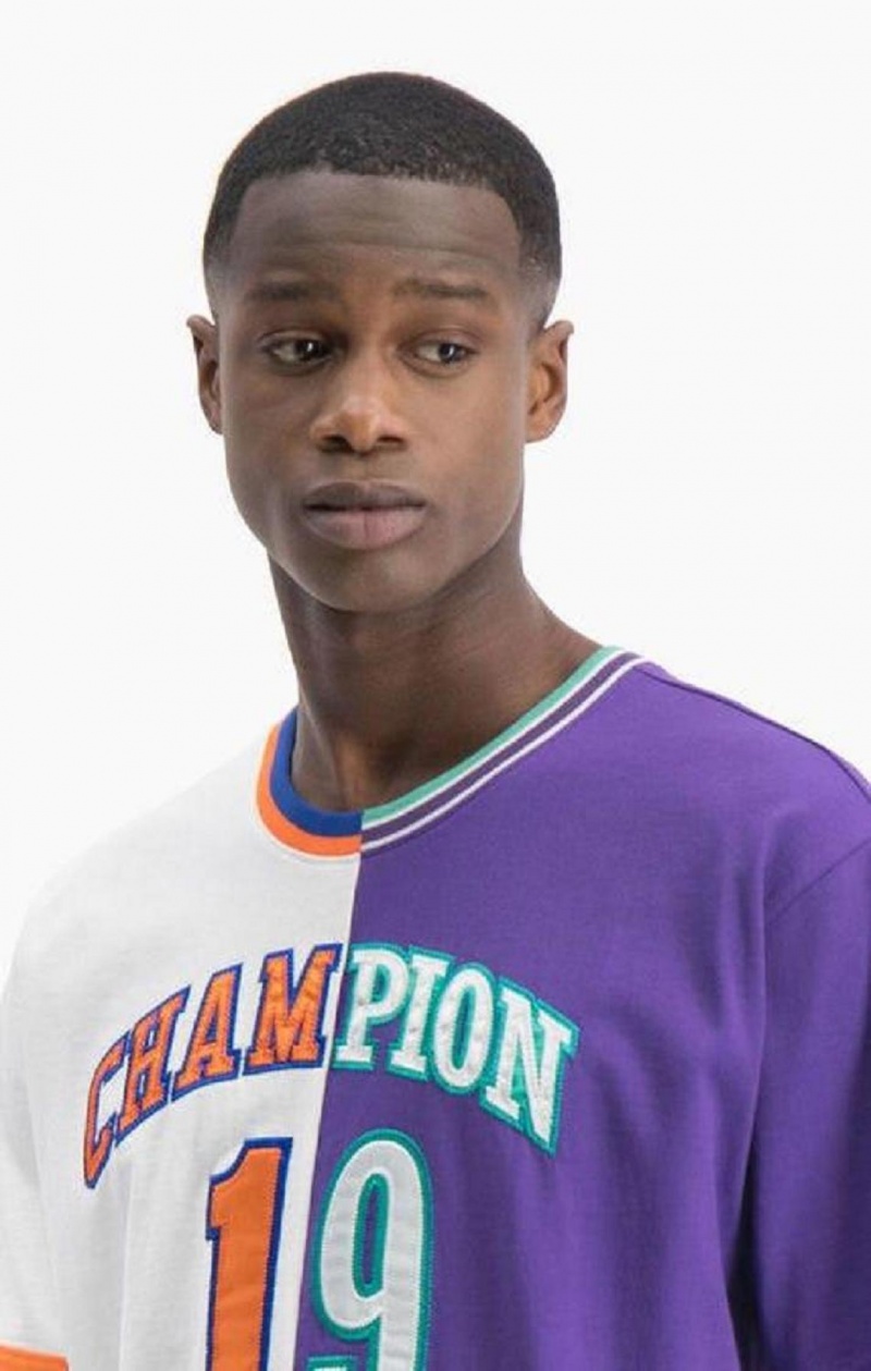 T Shirts Champion NBMIX Patchwork 'Champion 19' Basketball Homme Blanche Violette | 6312-HRNAK