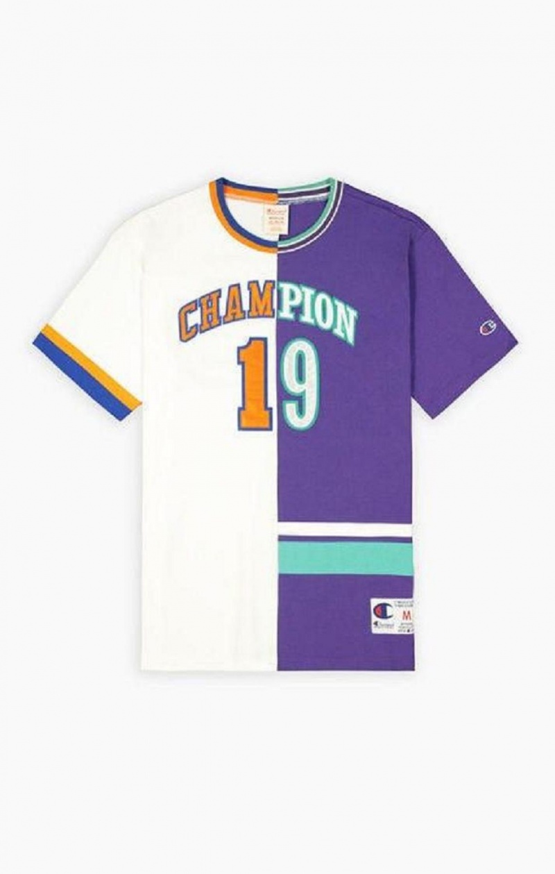 T Shirts Champion NBMIX Patchwork 'Champion 19' Basketball Homme Blanche Violette | 6312-HRNAK