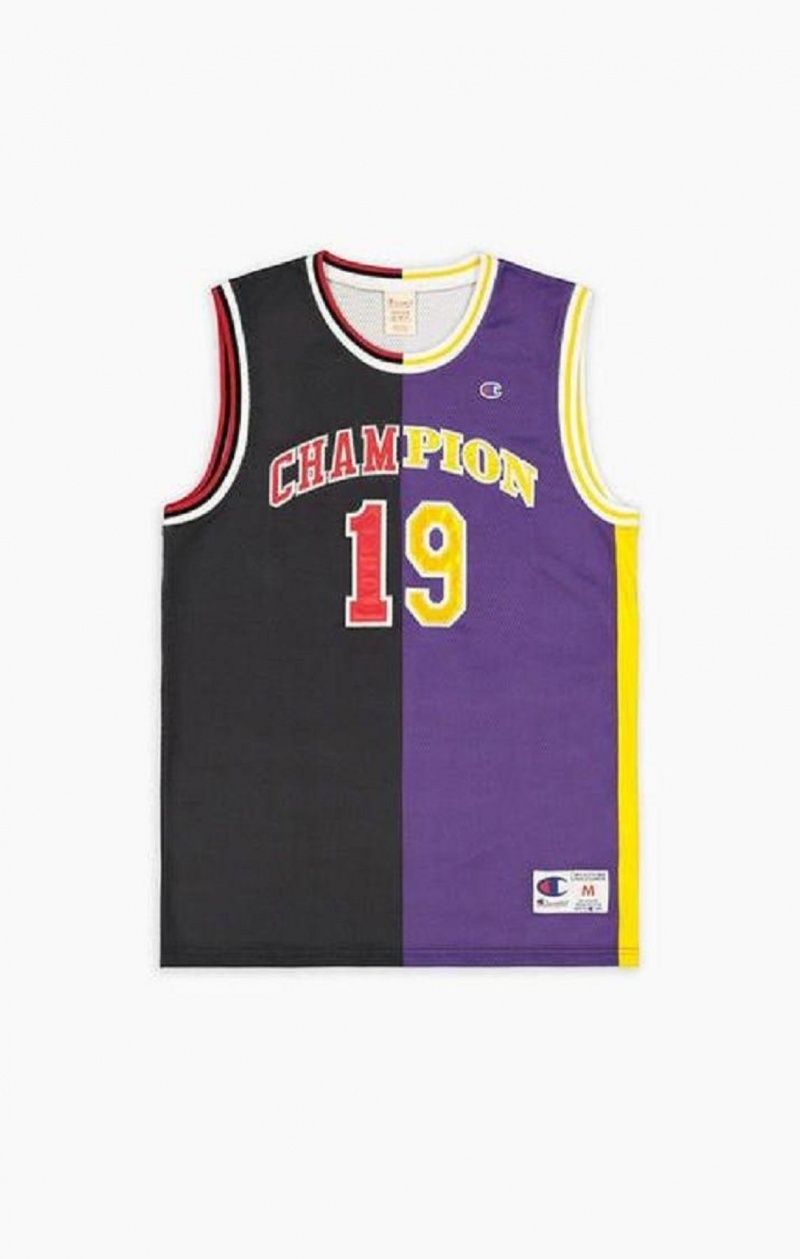 T Shirts Champion NBMIX Patchwork 'Champion 19' Basketball Homme Noir Violette | 2958-ETDBG