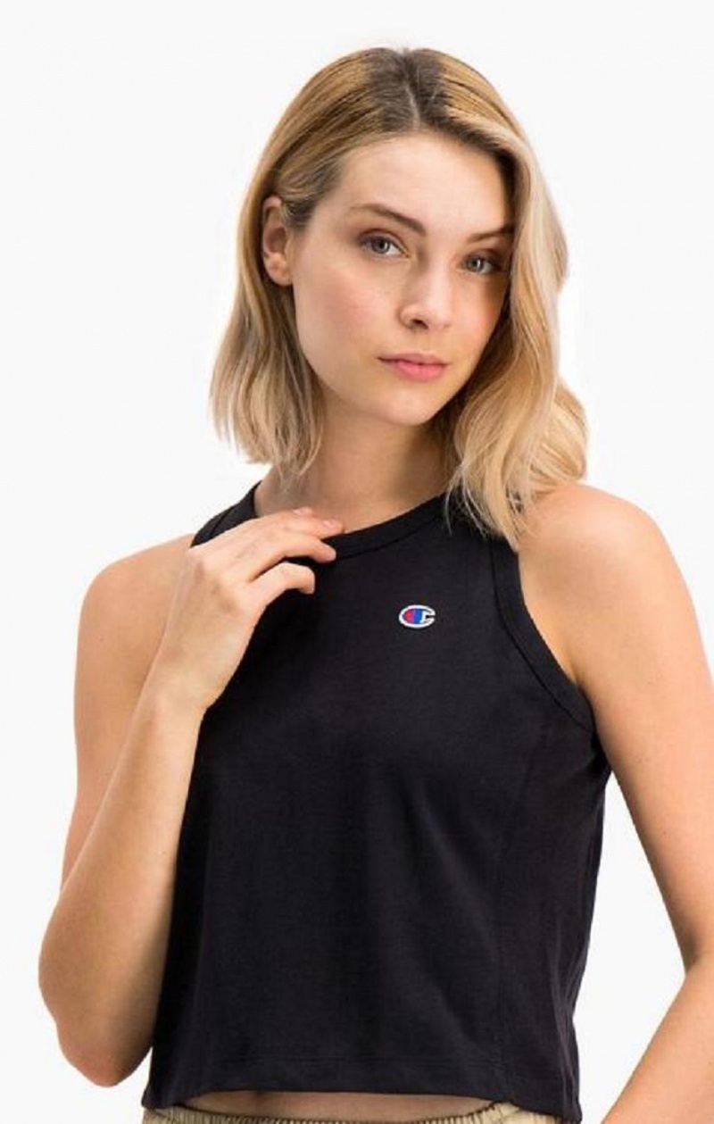 T Shirts Champion Nervuré Insert Cropped Tank Top Femme Noir | 4658-OWEPV