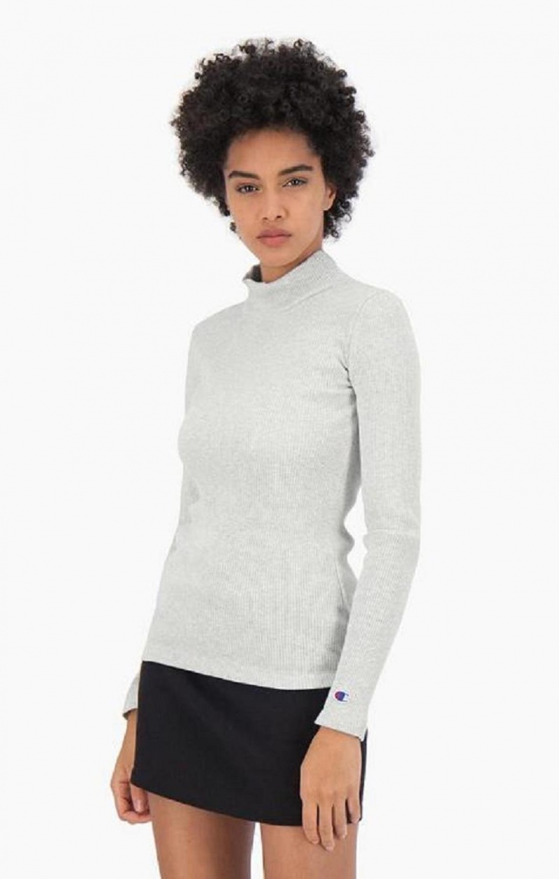 T Shirts Champion Nervuré Polo Neck Top Femme Grise Clair | 5304-DGIEQ