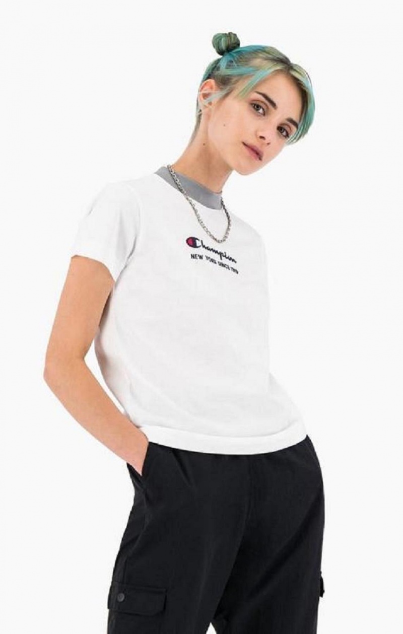 T Shirts Champion New York T-Shirt Femme Blanche | 1923-MZDIL