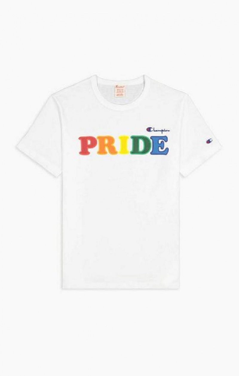 T Shirts Champion PRIDE C Logo Crew Neck T-Shirt Femme Blanche | 8064-MXITY