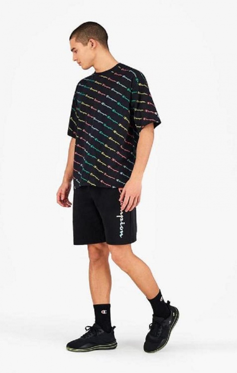 T Shirts Champion Pastel All-Over Script Logo Print T-Shirt Homme Noir | 6290-KJUZN