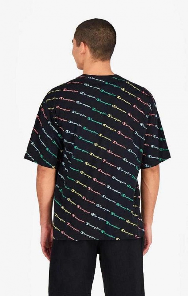 T Shirts Champion Pastel All-Over Script Logo Print T-Shirt Homme Noir | 6290-KJUZN