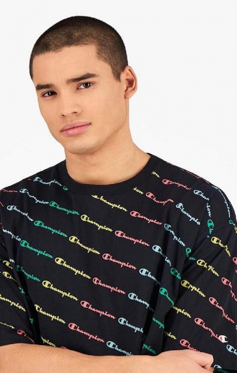 T Shirts Champion Pastel All-Over Script Logo Print T-Shirt Homme Noir | 6290-KJUZN