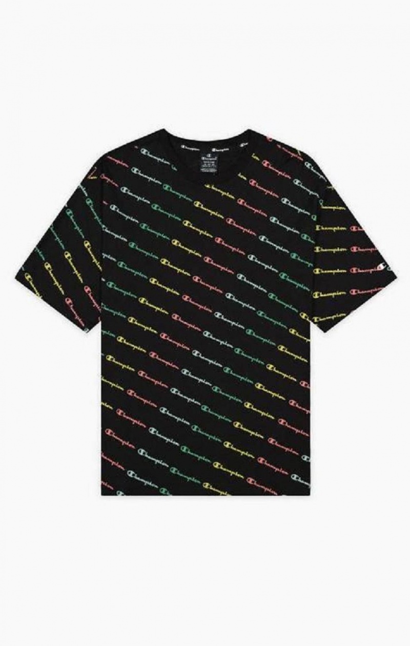 T Shirts Champion Pastel All-Over Script Logo Print T-Shirt Homme Noir | 6290-KJUZN