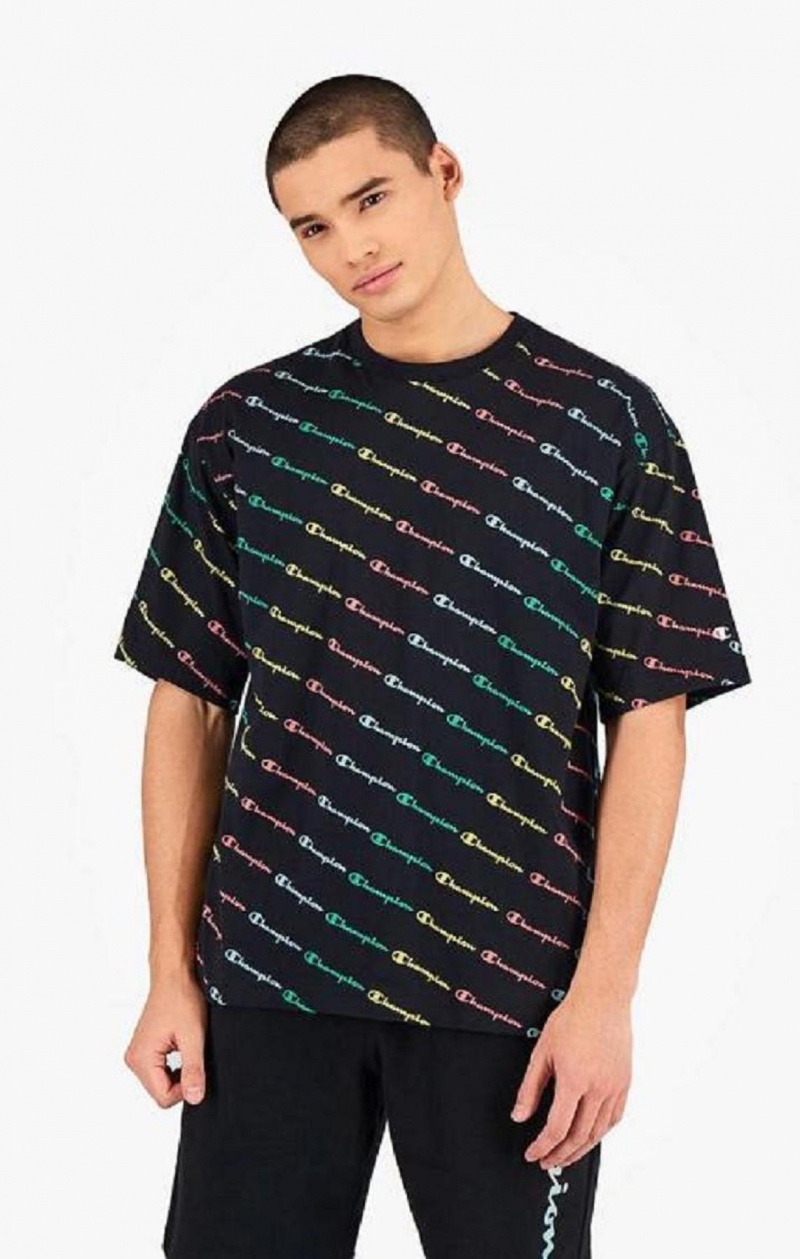 T Shirts Champion Pastel All-Over Script Logo Print T-Shirt Homme Noir | 6290-KJUZN