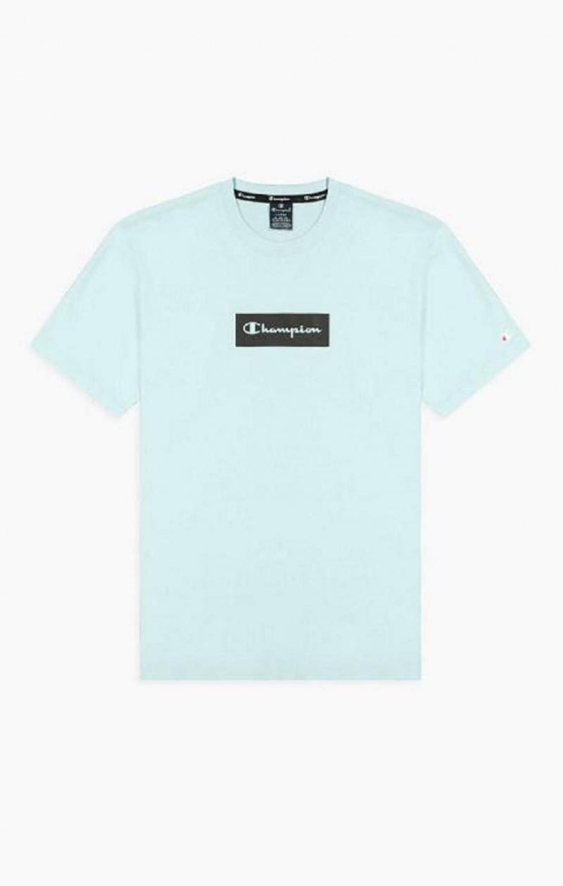 T Shirts Champion Pastel Box Script Logo T-Shirt Homme Bleu Clair | 4280-SRCAG