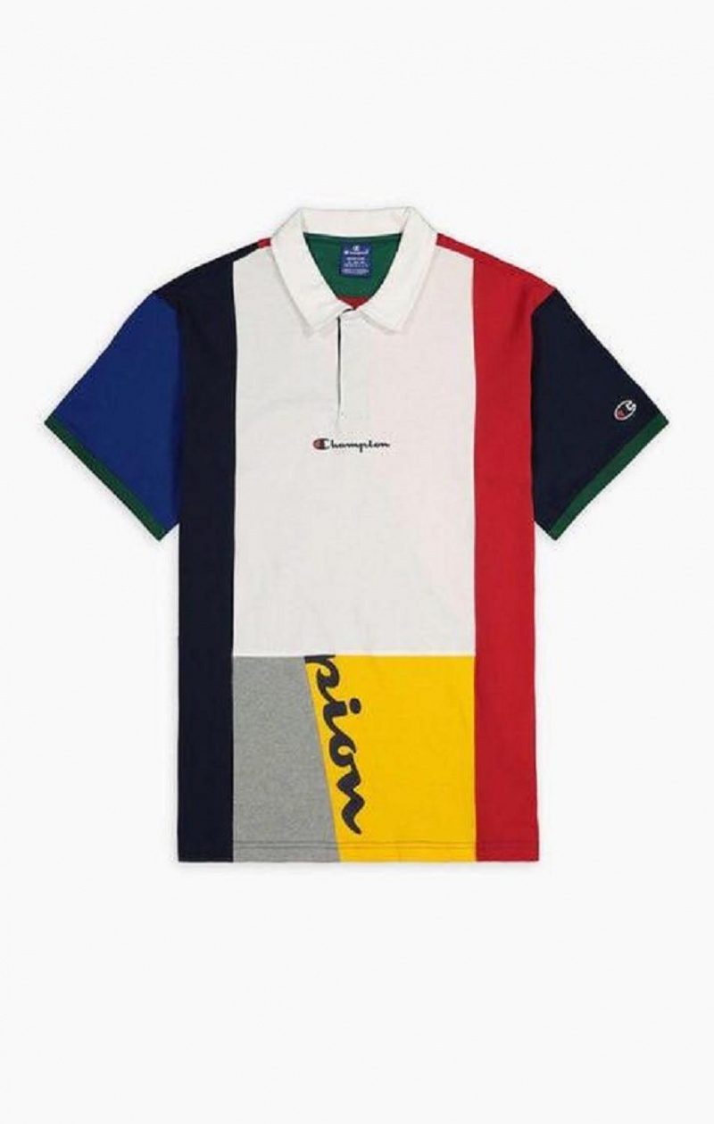 T Shirts Champion Patchwork Coton Jersey Polo Shirt Homme Rouge Blanche | 0639-VPENA