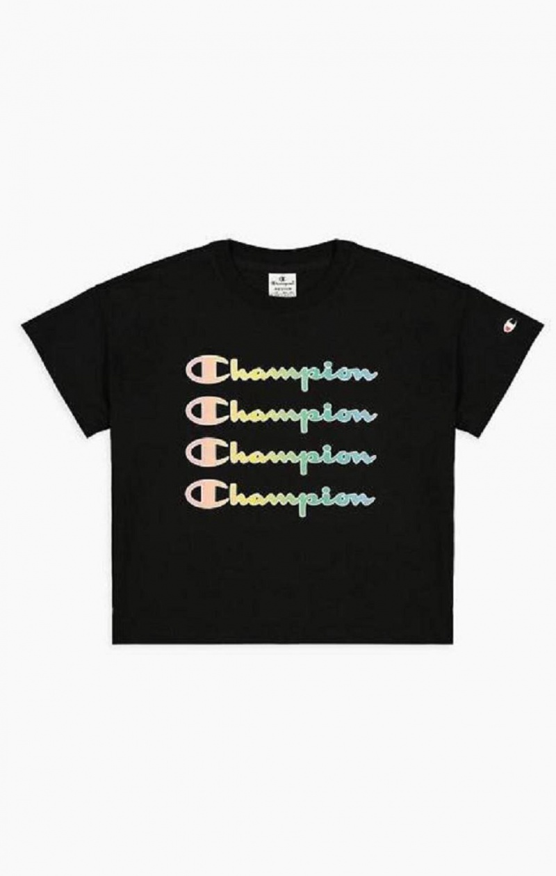 T Shirts Champion Rainbow Script Logo Print T-Shirt Femme Noir | 2617-EONJT