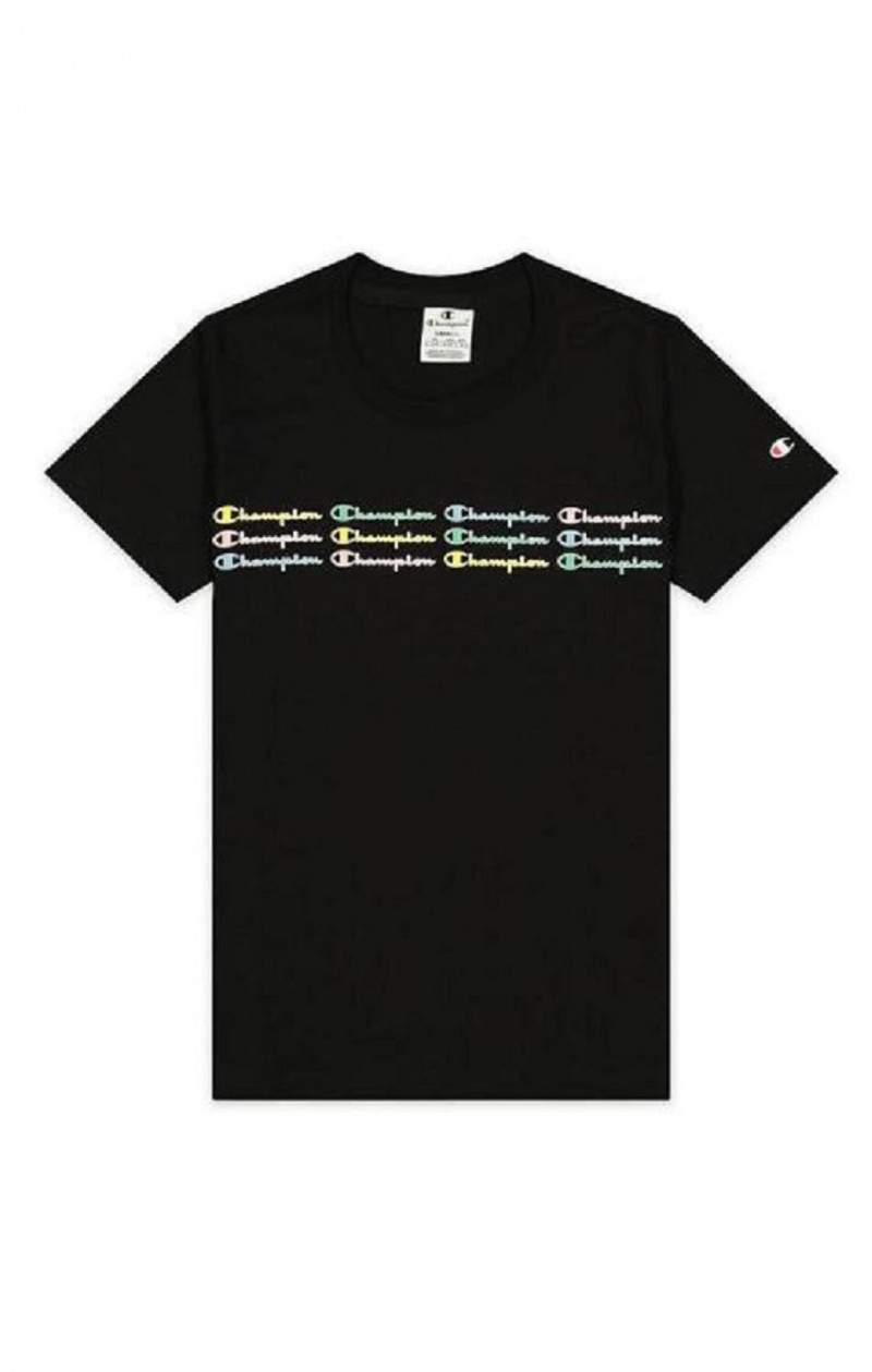 T Shirts Champion Rainbow Script Logo Print T-Shirt Femme Noir | 9601-UEQRJ