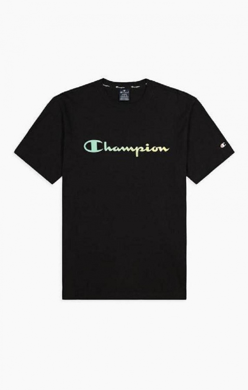 T Shirts Champion Rainbow Script Logo T-Shirt Homme Noir | 3921-IQZXK