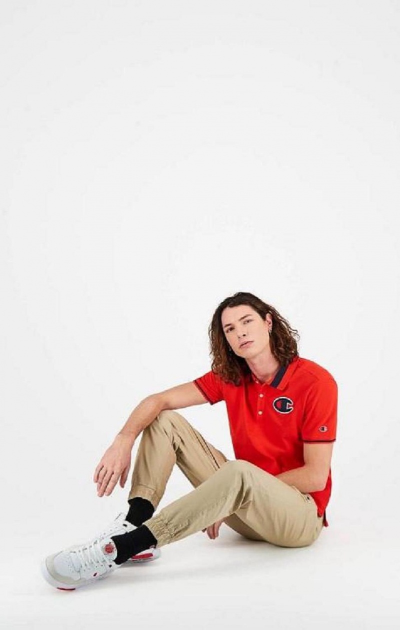 T Shirts Champion Satin C Logo Polo Shirt Homme Rouge | 9503-WDUNY