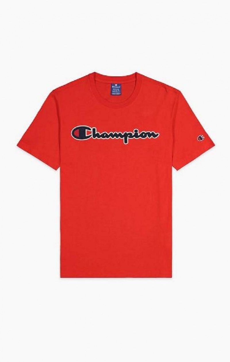 T Shirts Champion Satin Script Logo T-Shirt Homme Rouge | 3410-NSMDY