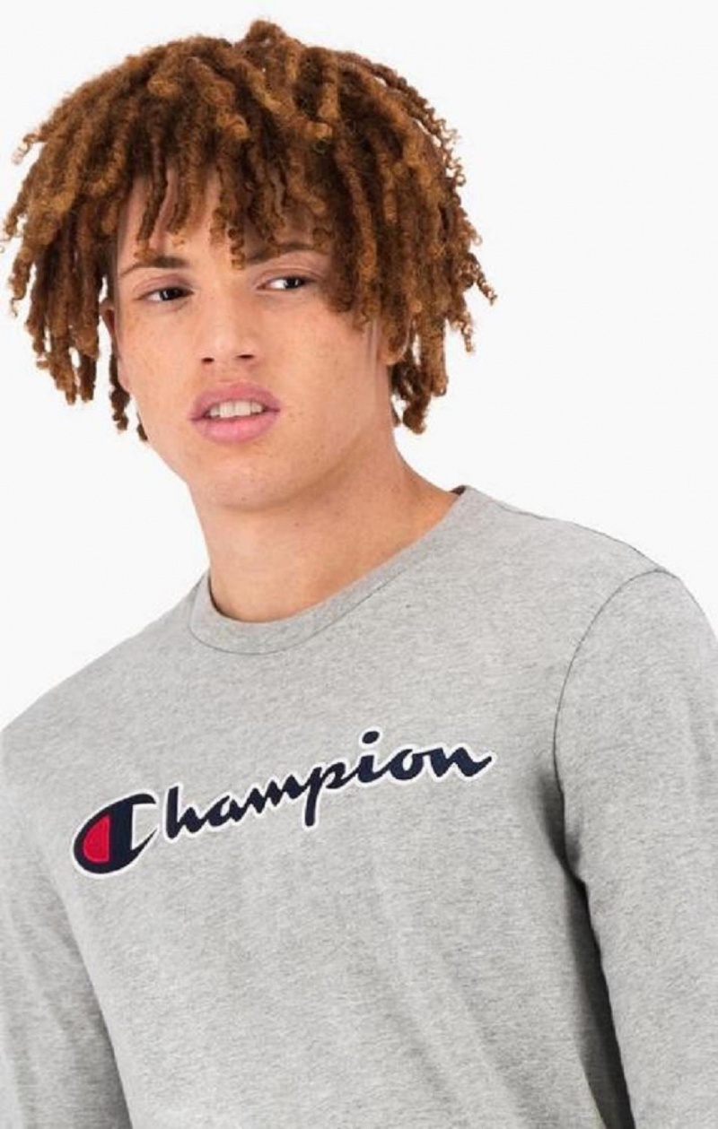 T Shirts Champion Satin Stitch Script Logo T-Shirt Homme Grise Clair | 6403-FHULK