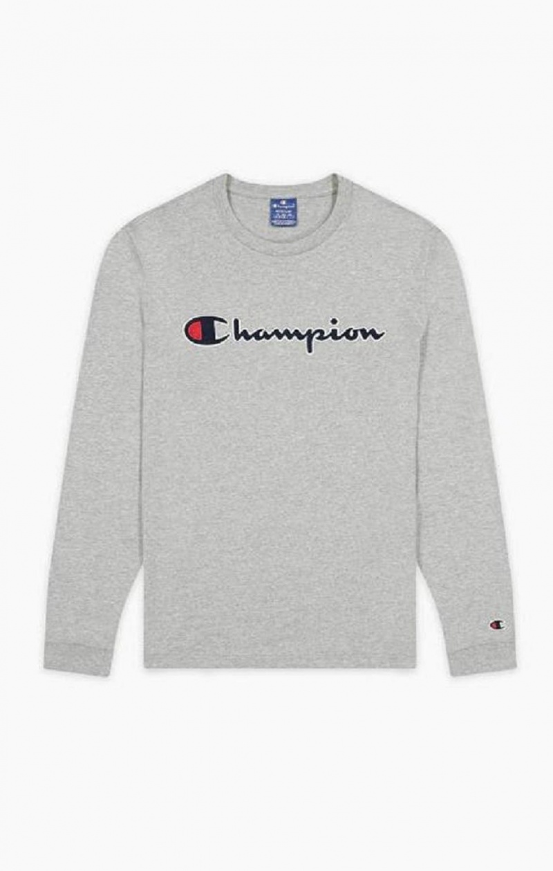 T Shirts Champion Satin Stitch Script Logo T-Shirt Homme Grise Clair | 6403-FHULK