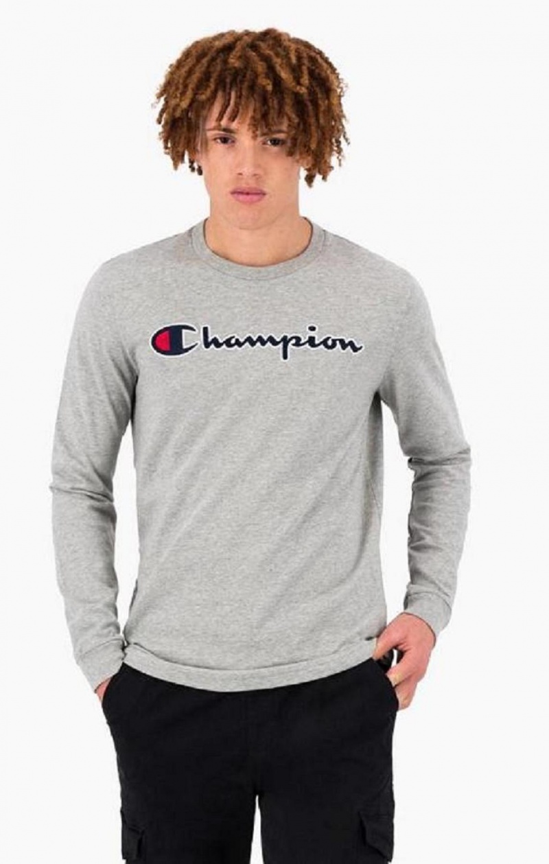 T Shirts Champion Satin Stitch Script Logo T-Shirt Homme Grise Clair | 6403-FHULK