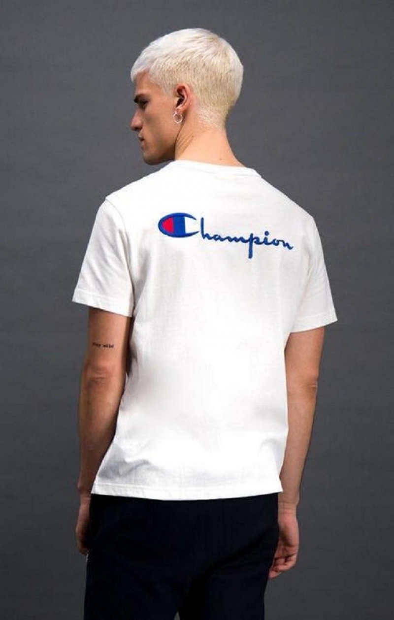 T Shirts Champion Script Logo Back Crew Neck T-Shirt Homme Blanche | 5463-ZTFAU