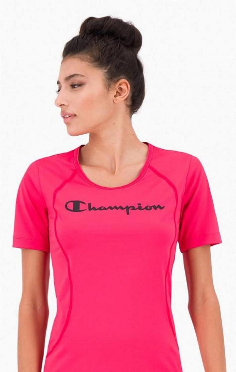 T Shirts Champion Script Logo Course T-Shirt Femme Rose Foncé | 2908-ZMJVR