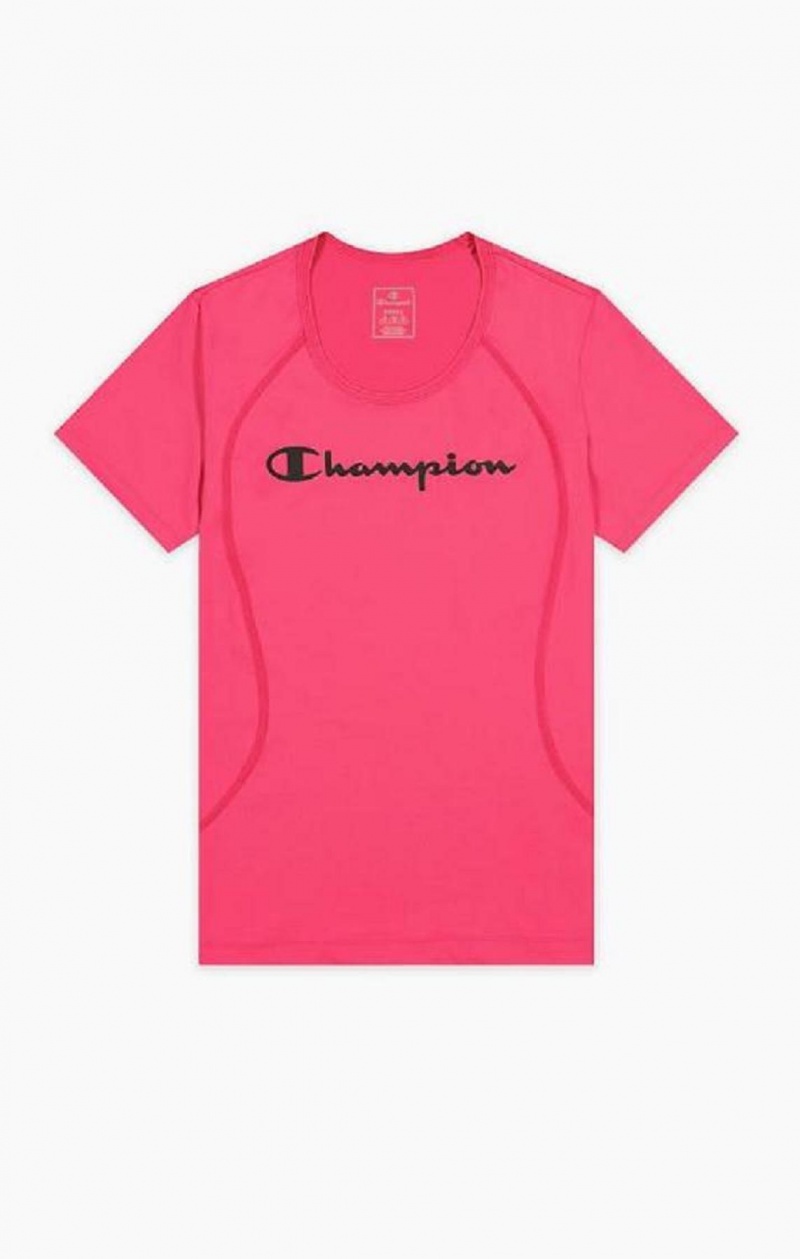 T Shirts Champion Script Logo Course T-Shirt Femme Rose Foncé | 2908-ZMJVR