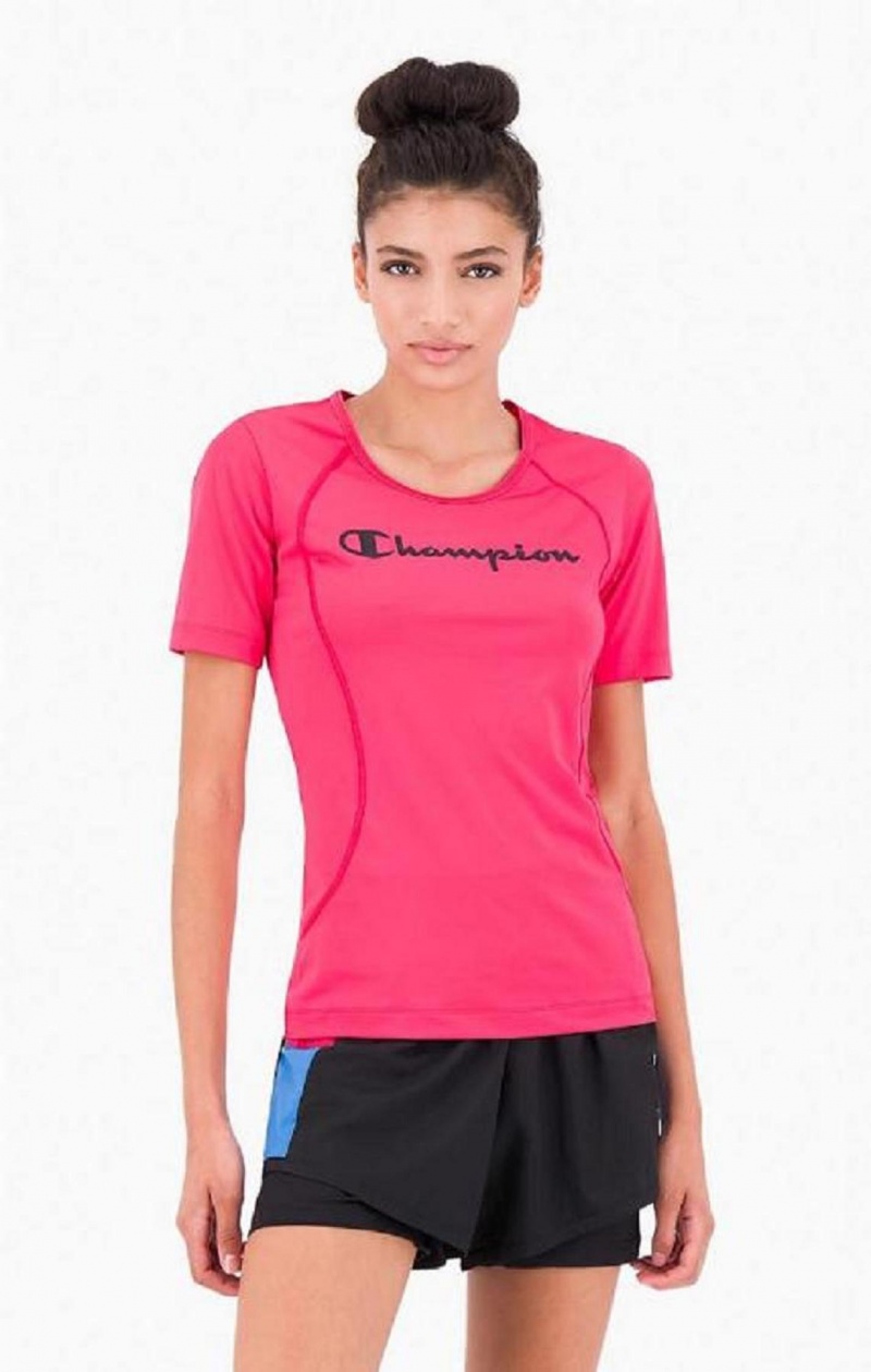 T Shirts Champion Script Logo Course T-Shirt Femme Rose Foncé | 2908-ZMJVR