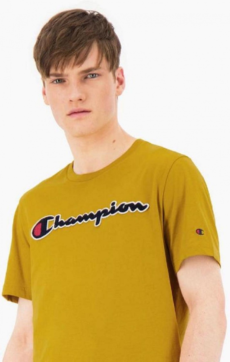 T Shirts Champion Script Logo Crew Neck T-Shirt Homme Doré | 9748-NKCFO