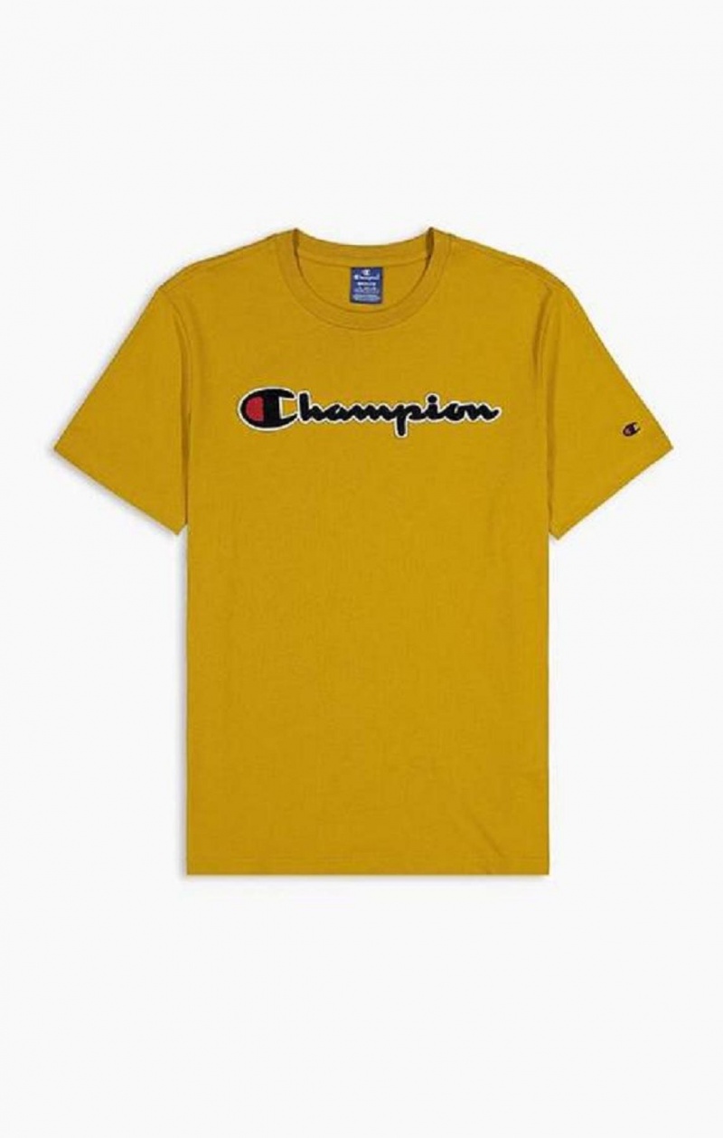 T Shirts Champion Script Logo Crew Neck T-Shirt Homme Doré | 9748-NKCFO