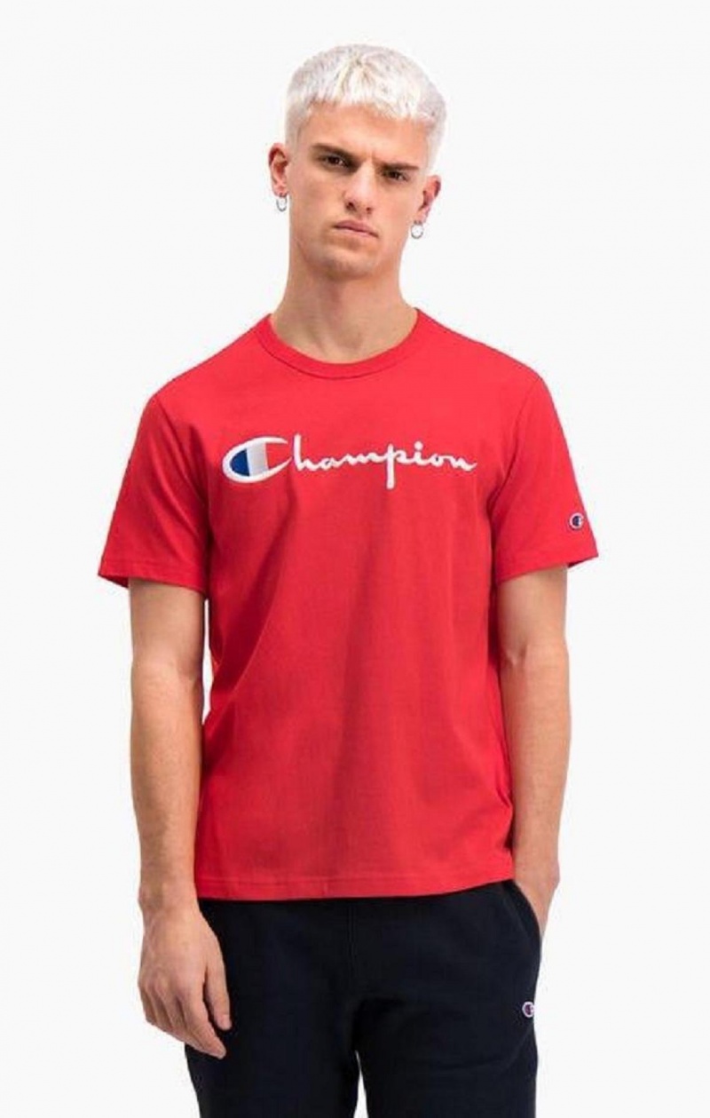 T Shirts Champion Script Logo Crew Neck T-Shirt Homme Rouge | 4397-IMTDB