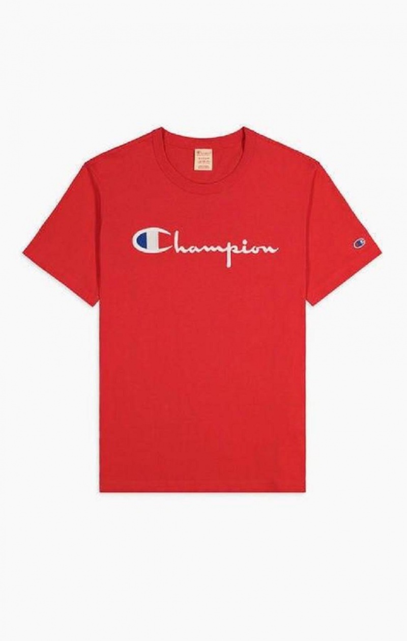 T Shirts Champion Script Logo Crew Neck T-Shirt Homme Rouge | 4397-IMTDB