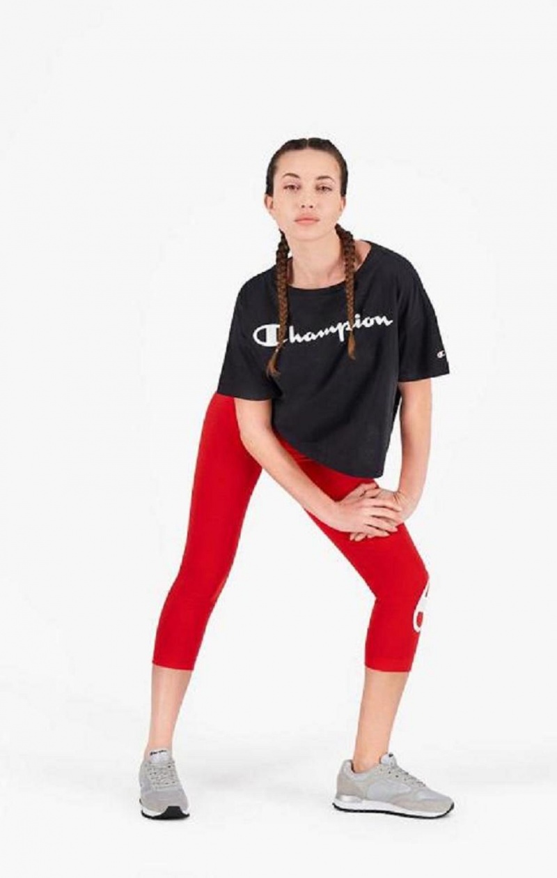 T Shirts Champion Script Logo Cropped T-Shirt Femme Noir | 3910-EMZHA