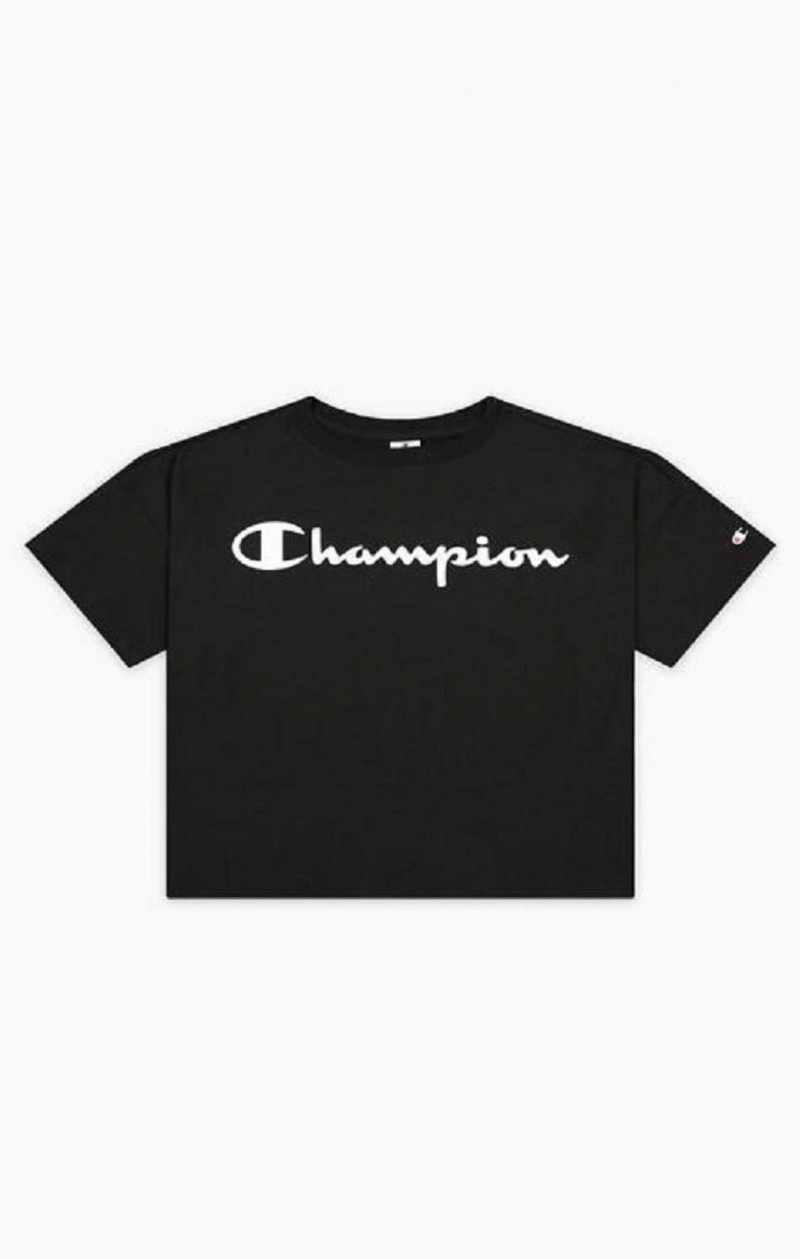 T Shirts Champion Script Logo Cropped T-Shirt Femme Noir | 3910-EMZHA