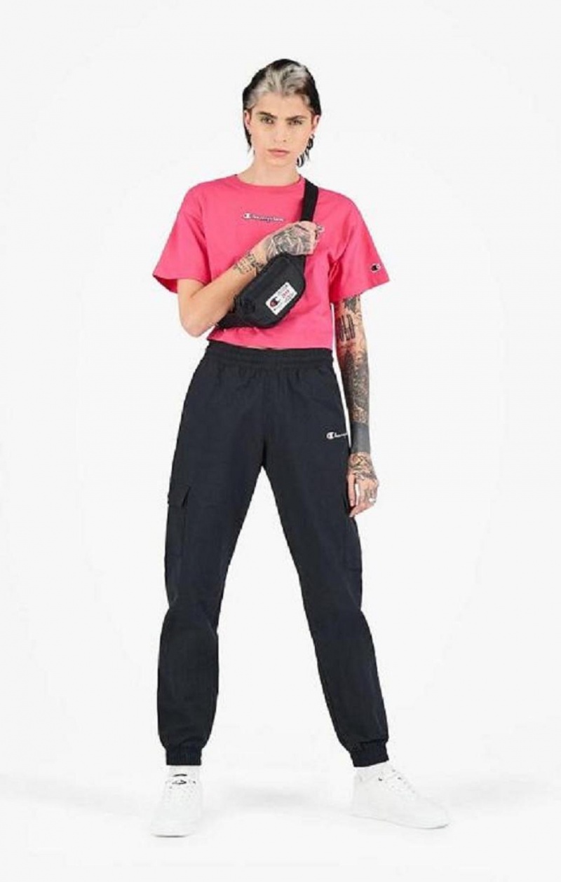 T Shirts Champion Script Logo Cropped T-Shirt Femme Rose Foncé | 9402-MRCDE