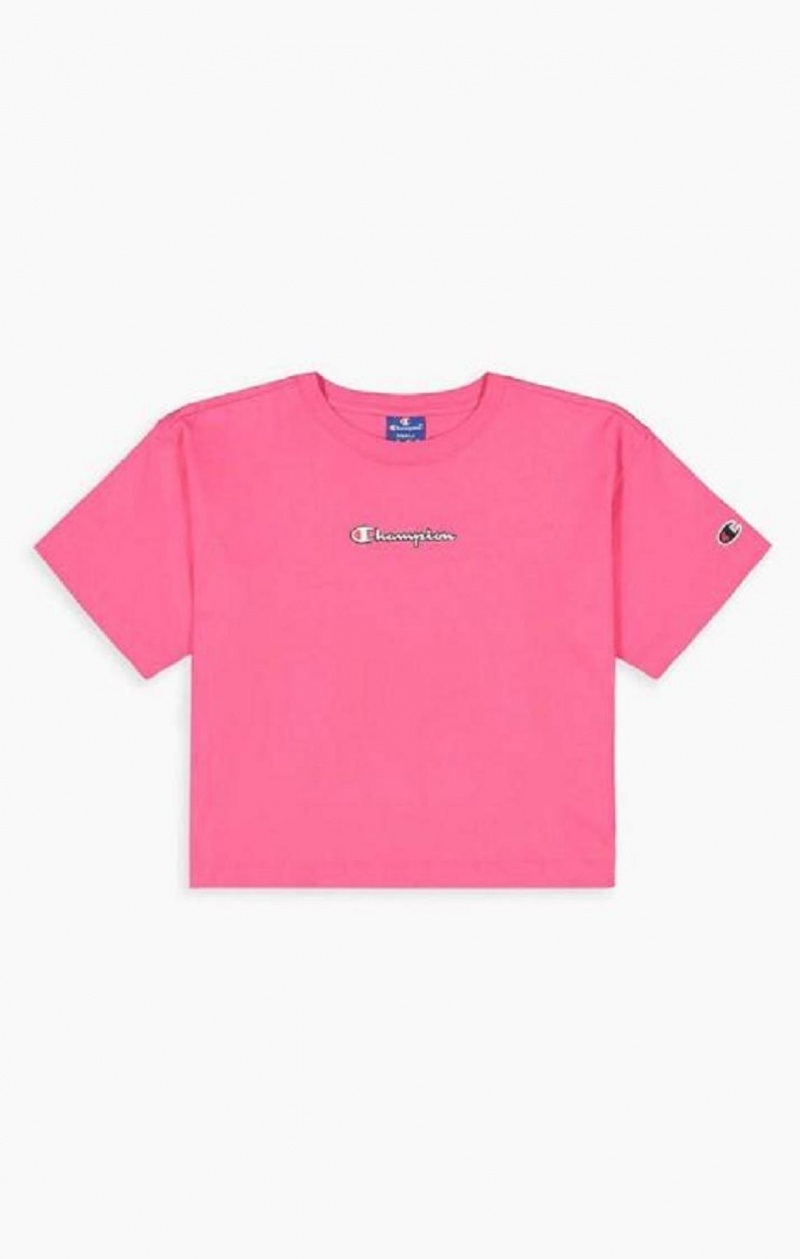 T Shirts Champion Script Logo Cropped T-Shirt Femme Rose Foncé | 9402-MRCDE