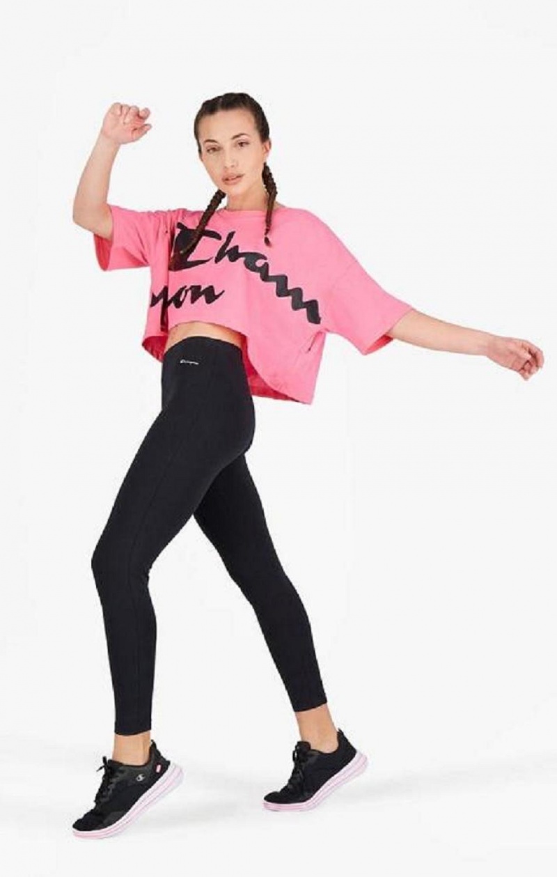 T Shirts Champion Script Logo Cropped T-Shirt Femme Fushia | 8432-YRTGU