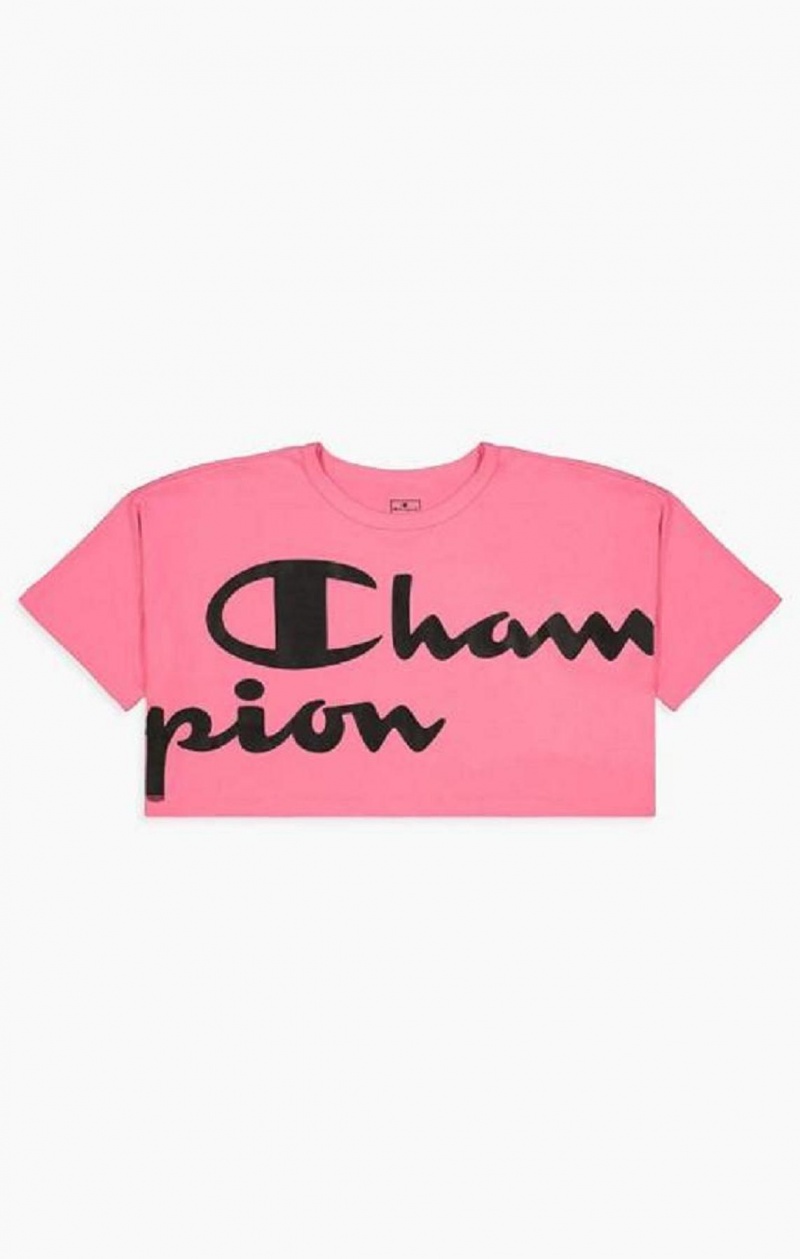 T Shirts Champion Script Logo Cropped T-Shirt Femme Fushia | 8432-YRTGU