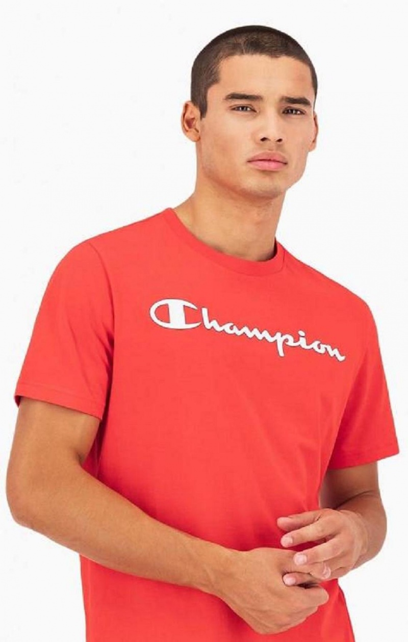 T Shirts Champion Script Logo Jersey T-Shirt Homme Rouge | 7359-MLXVQ