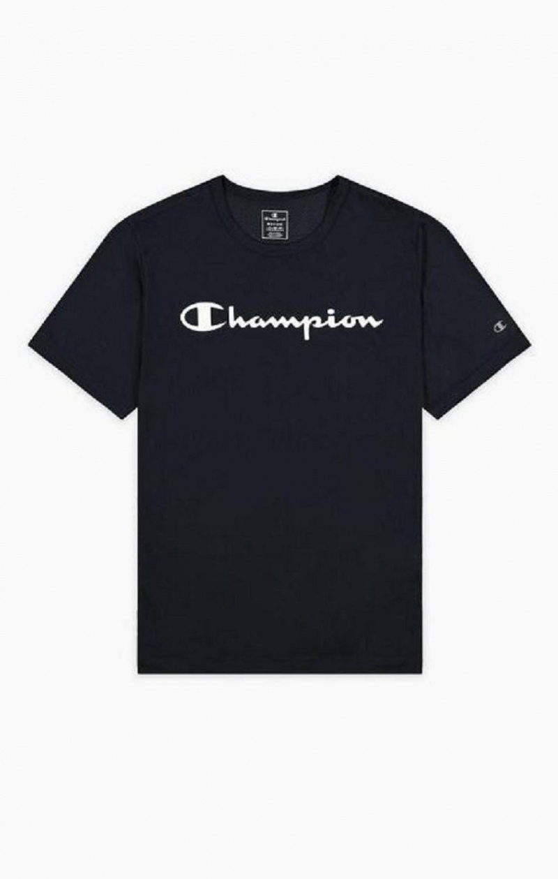 T Shirts Champion Script Logo Mesh T-Shirt Homme Bleu Foncé | 1695-CFIHT