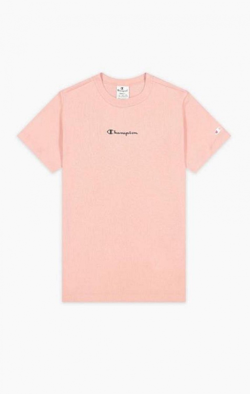 T Shirts Champion Script Logo Nervuré Coton T-Shirt Femme Rose | 3029-JDPVG