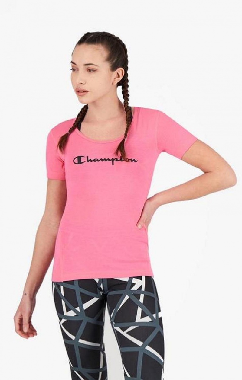 T Shirts Champion Script Logo Quick Dry Course T-Shirt Femme Fushia | 1925-GBZYP