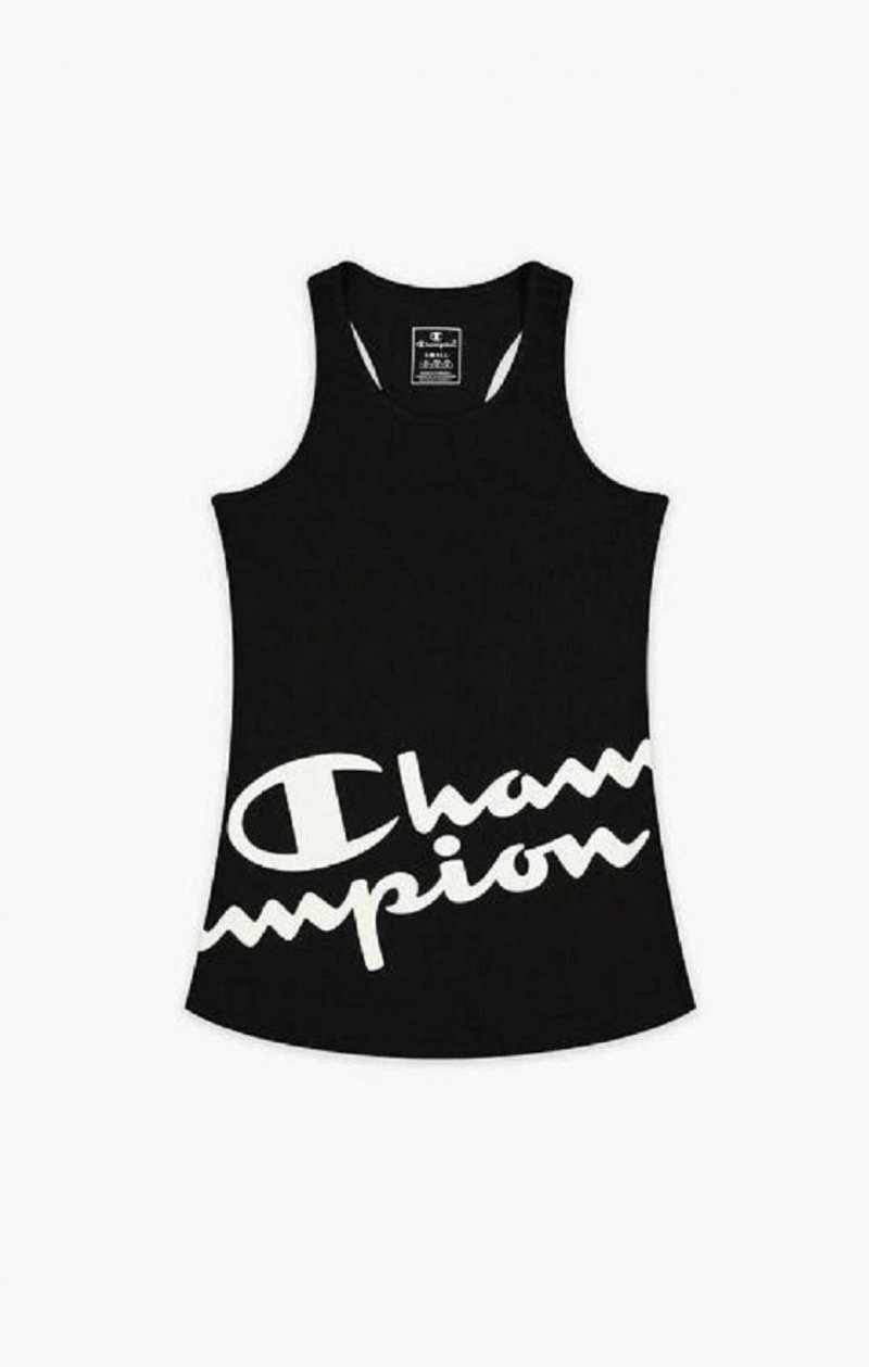 T Shirts Champion Script Logo Racer Course Top Femme Noir | 6438-UTFJD