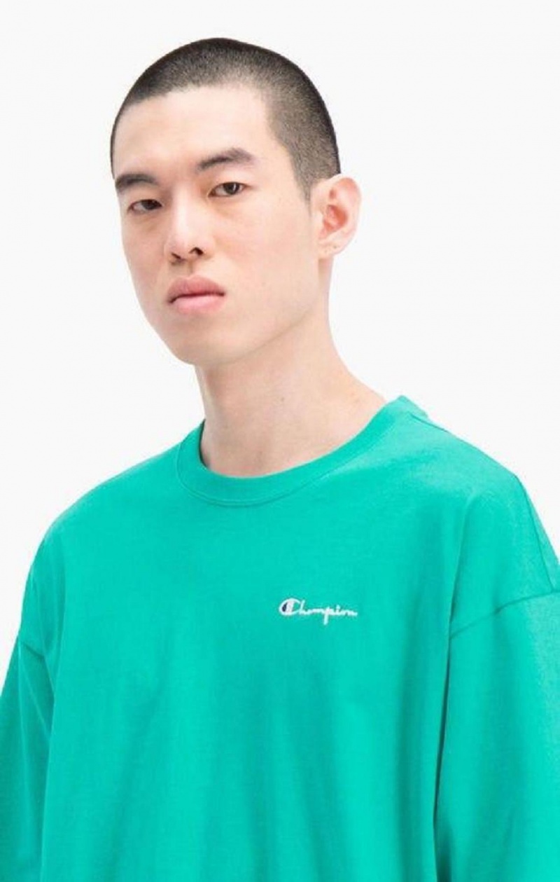 T Shirts Champion Small Script Logo T-Shirt Homme Turquoise | 9213-VYPZN