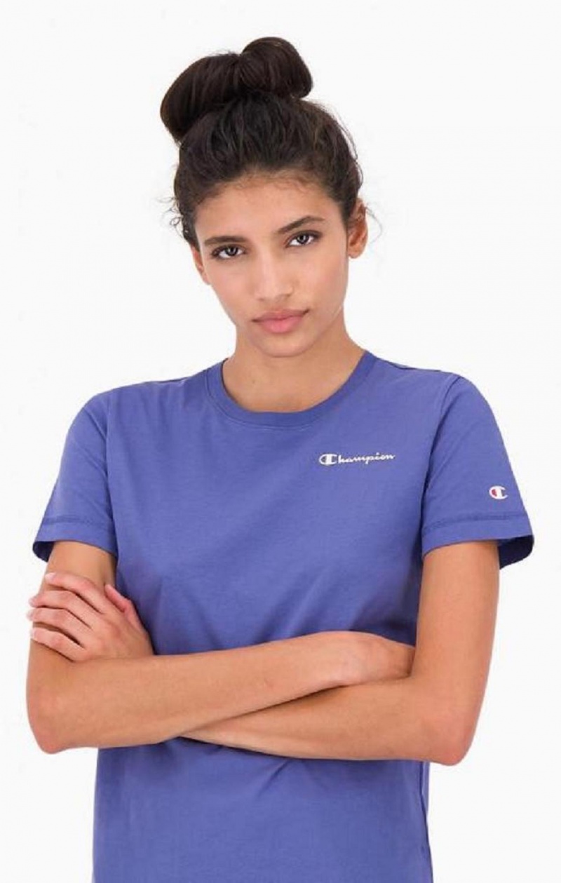 T Shirts Champion Small Script Logo T-Shirt Femme Turquoise Bleu | 1590-IHJOC