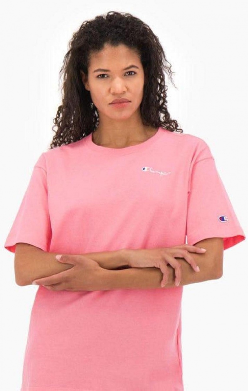 T Shirts Champion Small Script Logo T-Shirt Femme Rose | 2547-QIUBH