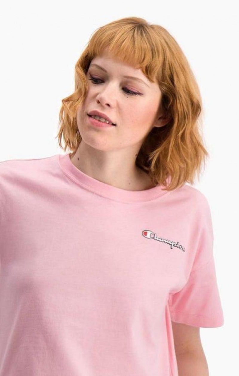 T Shirts Champion Small Script Logo T-Shirt Femme Rose | 1579-VCNPO